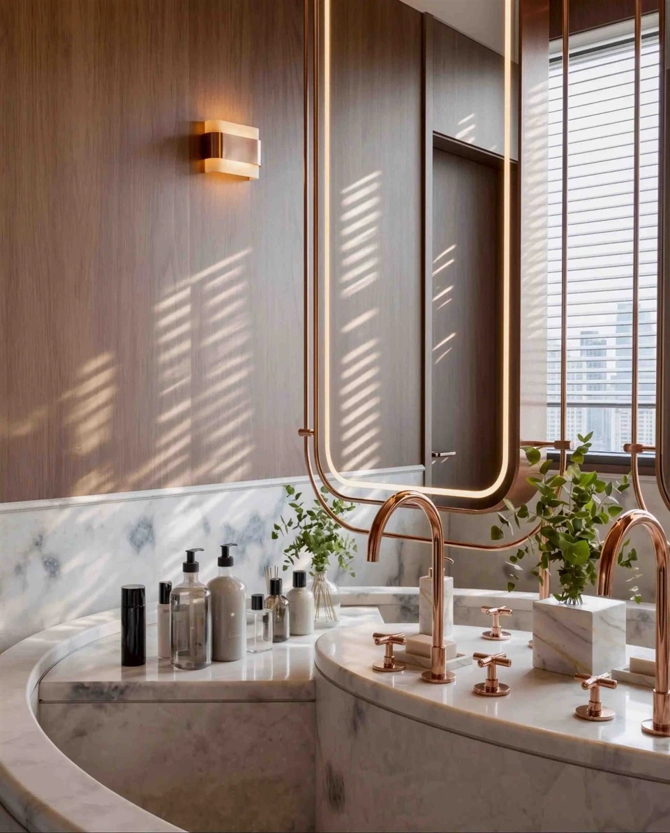 Curved Bathroom Vanity & Feature Wall